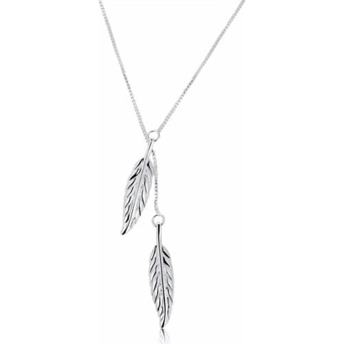 Free shipping 925 sterling silver chain classic retro double tree leaf pendant female art necklace cocktail party