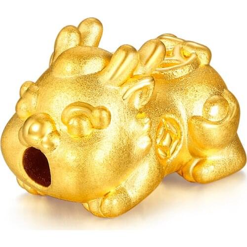 Real 24K Yellow Gold Bracelet 3D 999 Gold Dragon Son Pixiu Bracelet Baby Gift