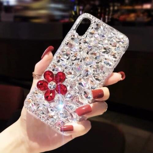Bling Crystal Diamond Flower Case Cover For Iphone 11 Pro Max XS Max XR X 8 7 6 6S Plus Samsung Galaxy Note 10 9 8 S10E/9/8 Plus