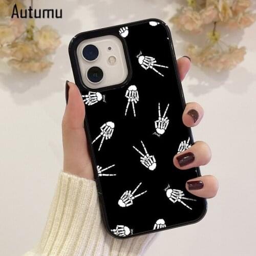 Phone Case for iPhone 12 mini X XS XR 11 Pro Max SE 2020 5 6S 7 8 Plus Samsung Galaxy S9 S10 S20 S21 skeleton peace sign Cover