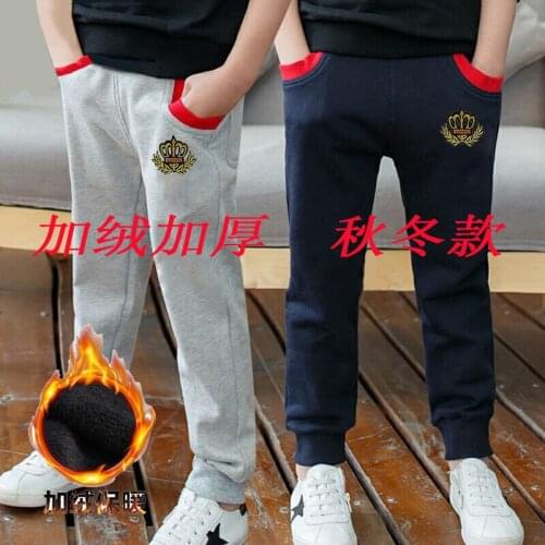 Childrens Pants Mens Winter Plus Velvet Padded Trousers Clothes Childrens Casual Sports Pants Big Children