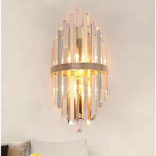 Hallway Long crystal lighting fixture Indoor wall lamp for Restaurant Modern Designer mirror Led wall Light Arandela E14*2 luce