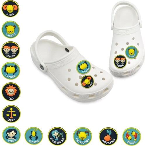 1-5pcs Twelve Constellations PVC Shoe Charms Cartoon Ornaments Aquarius Taurus Libra Decorations Zodiac Accessories Kids Gift