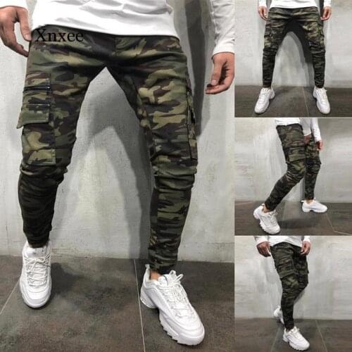 Camouflage Style Men Jeans Jogger Pants Military Pants Slim Multi-Pocket Cargo Pants Hip Hop Solid-Colored Pencil Jeans Men