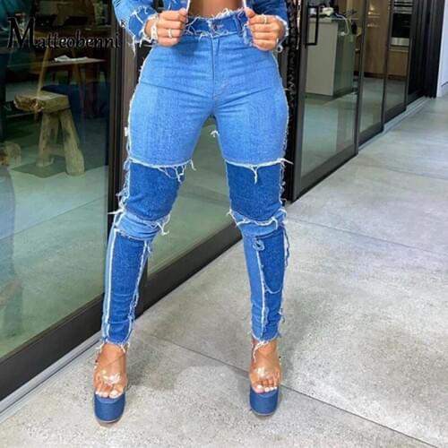 Autumn Fashion Womens Pants Color Block Stitching High Waist Jeans Stretch Casual Jeans Elastic Force Office Lady Pencil jeans