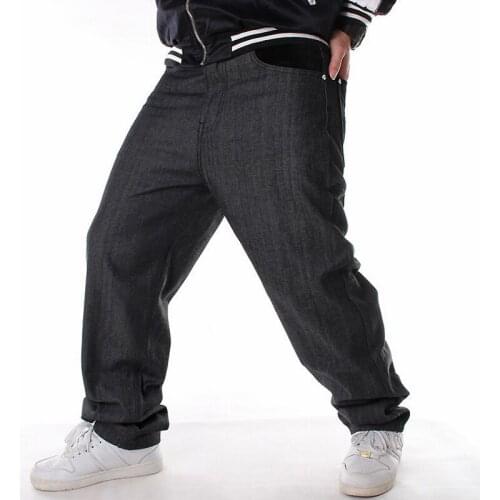 Mens Relaxed Jeans Soft Hip Hop Baggy Jeans Black Wide Leg Men Denim Pants skateboard long Trousers Letter embroidery Size 30-46