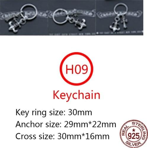 H09 Sterling silver s925 key chain anchor cross shape punk hip-hop retro personality jewelry for lover new hot