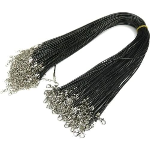 HC 10 piece/lot 1.8mm 45CM Twisted Braided Rope Black Leather Cord Chain Necklace Choker Silvery Clasp Women Men Jewelry Charm F