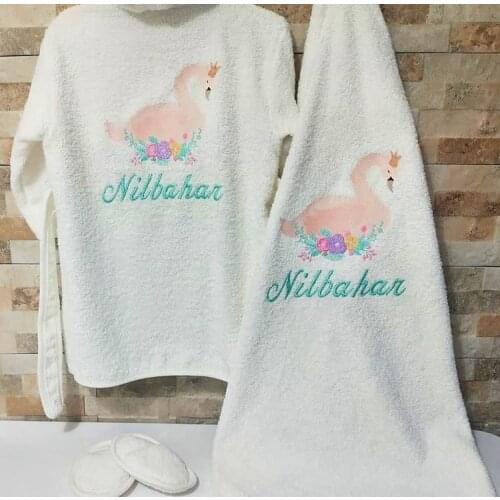 Jaju Baby Handmade, Swan Embroidered - Custom Embroidered Bathrobe SET