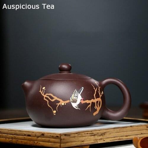 300ml Chinese Yixing Purple Clay Teapots Small Bird Pattern Xishi Tea Pot Kettle Famous Handmade Zisha Teaware Tea Ceremony