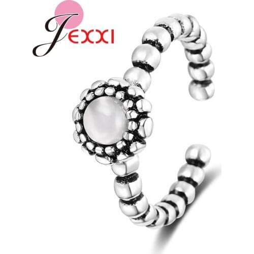 Chinese Fashion Beads Style Woman Vintage Jewelry Open Adjustable 925 Sterling Silver Rings Simple Finger Decoration Accessories