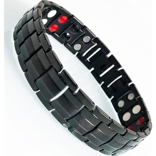 Masuline Black Stainless Steel 6 Colors Wide Bracelets On Hand Health Care Benefits Double Row Power Magnetic Wristband Jewelry