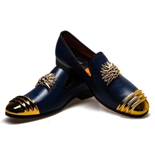 MEIJIANA Blue Stone Pattern Double Metal Buckle Slip On Plus Size 47 British Style Vintage Loafers Casual Comfort Men Shoes