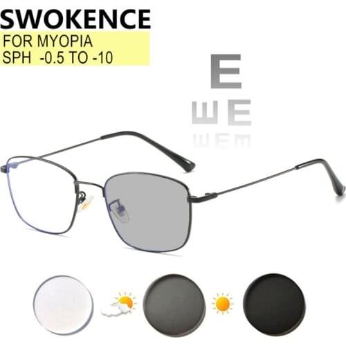 Myopia Glasses Prescription -0.5 TO -10 Women Men Alloy Frame Nearsighted Eyeglasses Blue Light Blocking Photochromic F504
