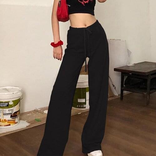 Drawstring Pant Solid Korean Fashion Straight Y2k Pants Women Clothing 2021 Streetwear Wid Leg Pant Classic High Waist Sweatpant