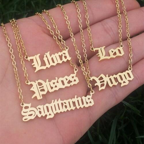 A Lot Old English 12 Zodiac Chains Necklace Capricorn Aquarius Pisces Aries Taurus Gemini Cancer Leo Virgo Libra Scorpio Choker
