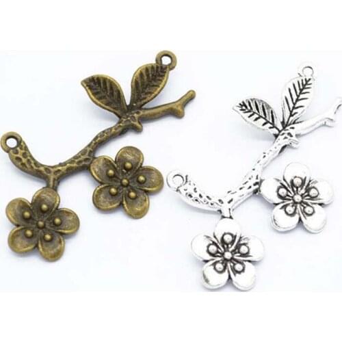 20pcs/lot Alloy Charms Antique Silver/Antique Bronze Plated The Plum Flower Branches Charm Pendant Handmade Hanging Crafts