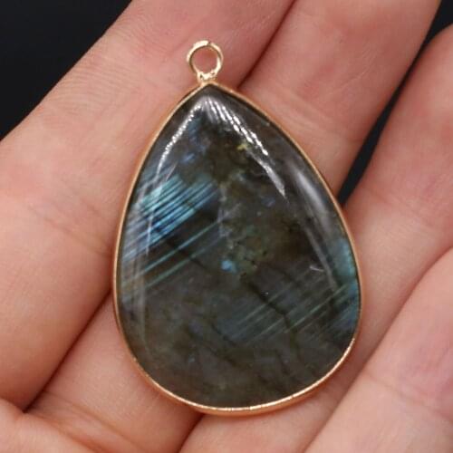 Natural Flash Labradorite Pendants Charms Water Drop Shape Stone Pendants DIY for Necklace or Jewelry Making Size 22x40mm