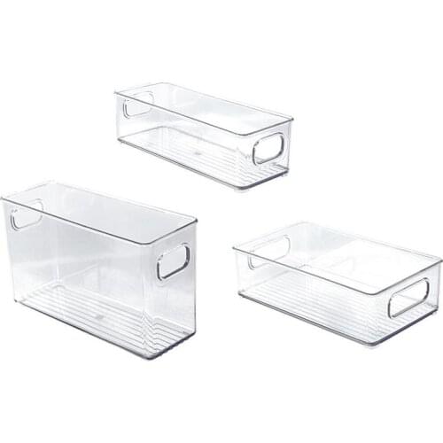 Stackable refrigerator food and vegetable storage box with open handle transparent plastic kitchen food storage rack