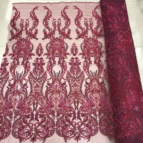 Pink/Red/Gray/Khaki 2021 Latest Dubai Beading French Embroidered Lace Tulle Fabric Bridal Soft Mesh Wedding Dress DIY Material