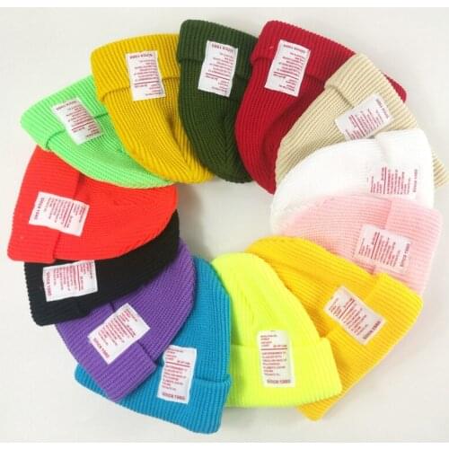 54-56cm Korean Label Men Women Beanies Fluorescent Melon Cap Autumn Winter Hip-hop Wool Cap Pullover Cap Children