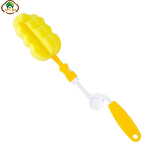 MSJO Bottle Cleaner Brush Silicone Baby Nipple Feeding Degree Rotating Brush Infant Teat Cleaning Brush Sponge Bottles Brushes