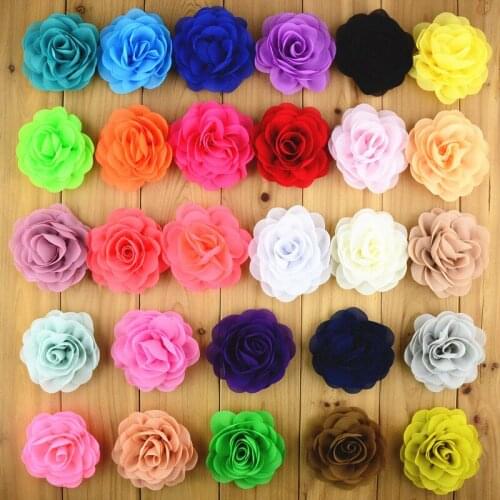 MengNa 60pcs/lot Girls 3.2" Chiffon Flowers Chiffon Flowers For Children Hair Accessories Artificial Fabric Flowers For Headband