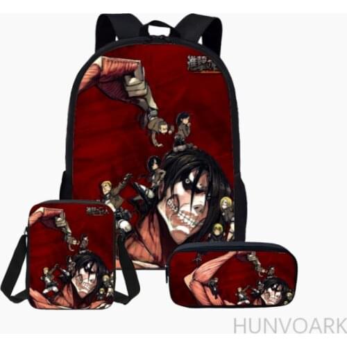 3 Pcs/Set Backpack Attack on Titan School Backpack for Teenage Boys Girls Student School Bag Custom Bag Travel Backpack