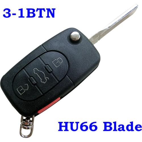 Folding Flip Black 3 Button Panic Uncut Remote Key Shell Fit For AUDI A4 A6 A8 TT CR2302 CR1616 Battery Slot HU66 Blade