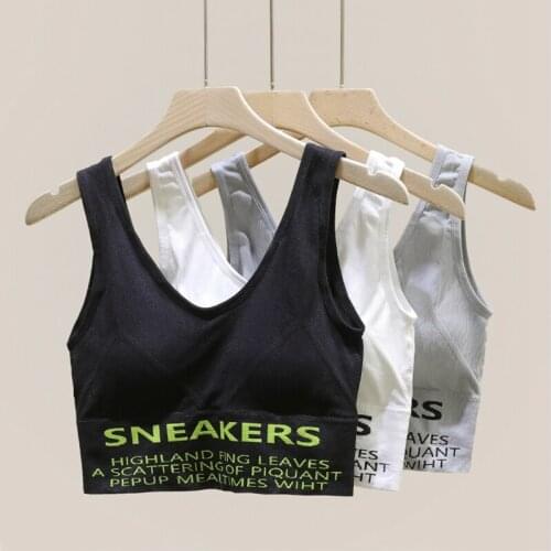 Sports Underwear Womens Shockproof Running Fitness Gym Camisole Letters Prints Tank Top Knitted V-neck Vest