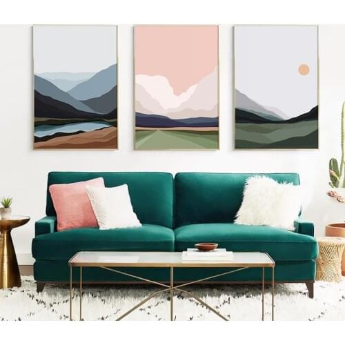 Sunrise Nature Scenery Picture Wall Art Canvas Painting Nordic Mountain Lake Abstract Landscape Posters and Prints Home Decor