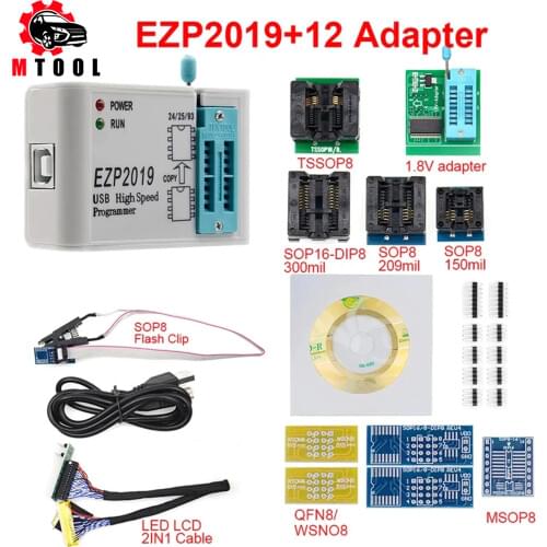 EZP2019 High-speed USB SPI Programmer EZP 2019 Support24 25 93 EEPROM 25 Flash BIOS Chip full set with 12 Adapters