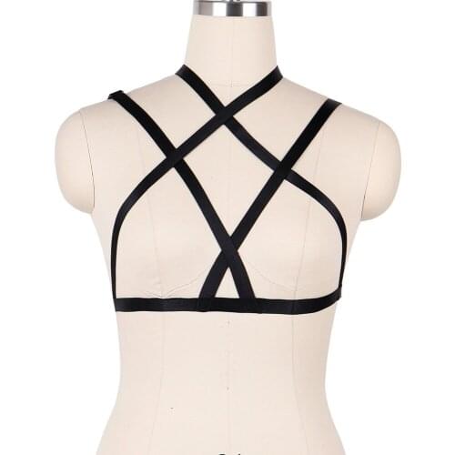Women Sexy Black harness belt Soft Cage bra elastic adjust Tops Bondage harness Lingerie Bdsm Goth Fetish Erotic body harness