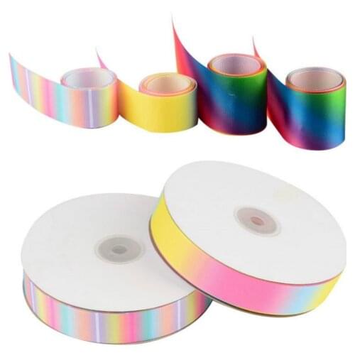 1meter Gradient Rainbow Polyester Printed Grosgrain Ribbon Hair Bow Ribbon Festive Wedding Cake Pack Ribbon Handmade DIY Decor