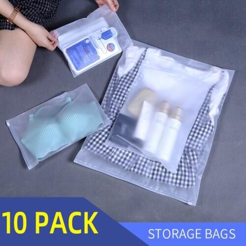 10pcs/lot Storage Bag Ziplock Travel Bags Matte Clear Plastic Zip Lock Valve Slide Seal Packing Pouch For Cosmetic Clothing