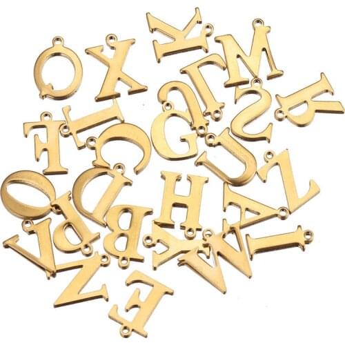 10pcs/lot Stainless Steel Gold Tiny Letter Charm Initial Charms Alphabet Beads Pendants Assorted for Bracelet Necklace Making