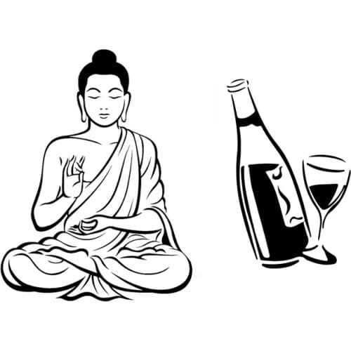 2PCS Wall Sticker Meditating Buddha Decal Art Mural Decor with Kitchen Decal Wine Glass and Bottle Wall Art Sticker