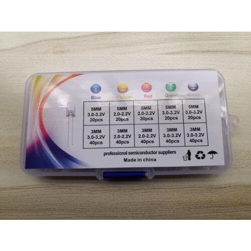 5Color 3mm+5mm LED kit Blue Green White Red Yellow F3&F5 mm mix colour Assorted Light Emitting Diode 300PCS Transparent Cover