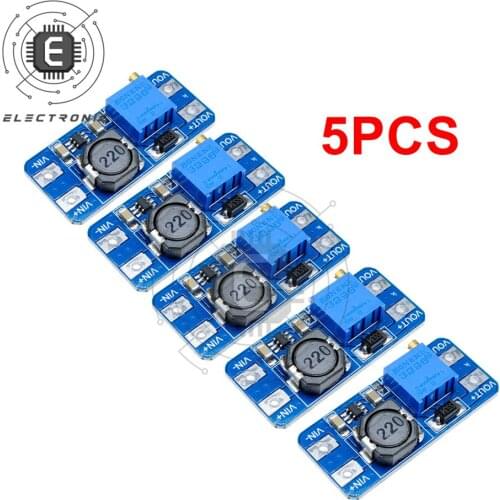 5pcs/lot MT3608 DC-DC Voltage Stabilized Power Supply Module Adjustable Boost Step-up Board 2A Voltage Regulator