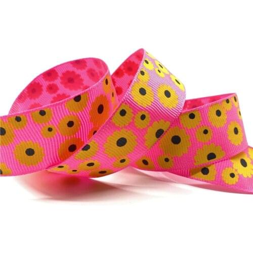 5yards 1" 25MM Grosgrain Ribbon Printed flowers for Christmas Wedding Decoration DIY Sewing Handmand Craft Accessories #03