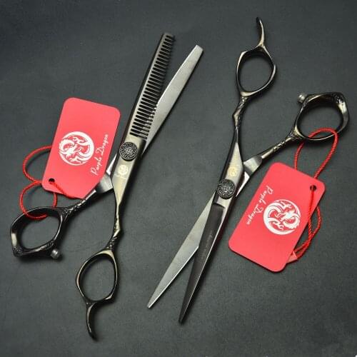 9001# 2Pcs/One Pair 6'' Black Color Hairdressing Scissors 440C Cutting Scissor +Thinning Shears Professional Human Hair Scissors