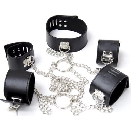 Pu Leather Include Handcuffs Wrist Cuffs Ankle Harness Bondage Restraints Fetish Slave Collar Set Cosplay Sex Bdsm Adult Toys