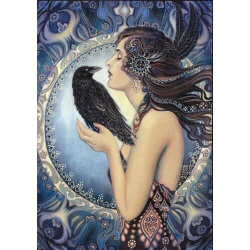Women Full Diamond Embroidery Painting Raven Bird Mosaic Rhinestone Sticker Wall Decor Puzzle Picture Diamond Dotz Large Size
