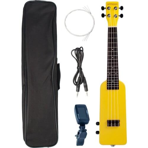 Ammoon 23 Inch Okoume Solid Wood Electric Ukulele Ukelele Uke Kit with Carrying Bag Tuner 3.5mm Audio Cable 4pcs Extra Strings