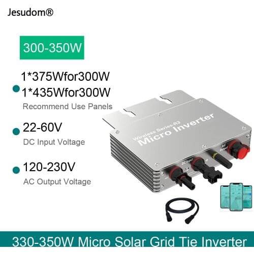 Micro Inverter 300W 350W WVC Solar Grid Tie Converter Wireless Series R3 DC22-60V to 120V/230V Auto Switch With Wifi Monitor