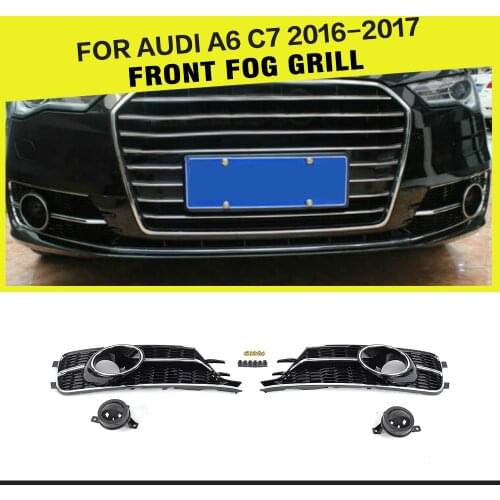 ABS Black Racing Mesh Fog Lamp Light Grille Covers for Audi A6 C7 Standard Bumper Only 2016 2017