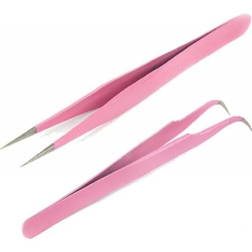 Color Stainless Steel Diamond-Set Diamond Jewelry Straight Tweezers Nail Tools Pink Elbow Tweezers