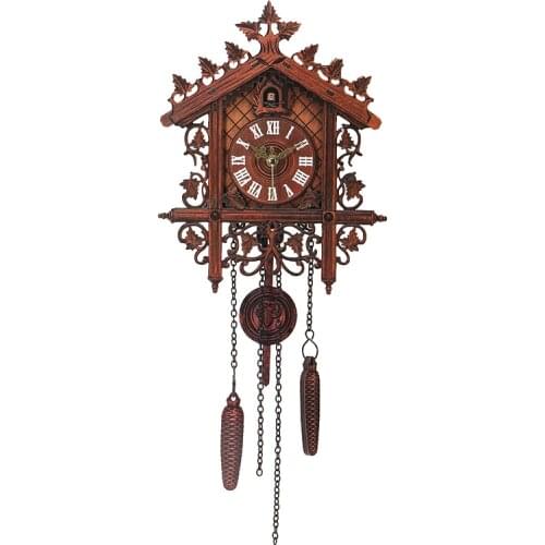 Retro Style Wooden Cuckoo Wall Clock Art Wall Mounted Cuckoo Clock Roman Numeral Handcraft Wall Clock Vintage Home Decor