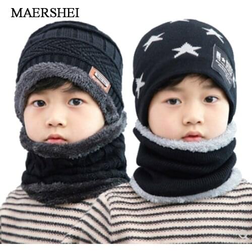 MAERSHEI 2019 Hot Child 2pcs Winter Balaclava Beanies Knitted Hat And Scarf For 3-12 Years Old Girl Boy Hats Kids Caps Ski Cap