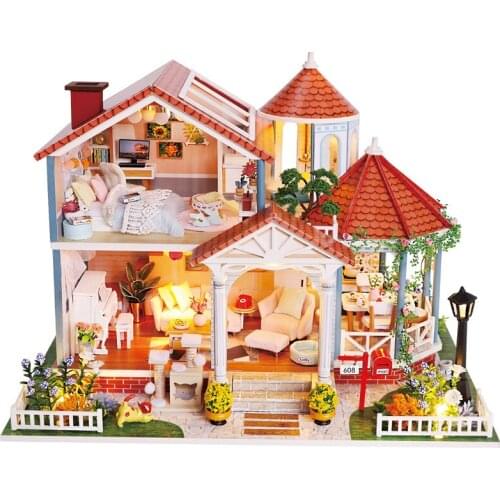 DIY Assemble Dollhouse Wooden Doll Houses Miniature Furniture With Led Lights Interesting Children European Style Villa Models